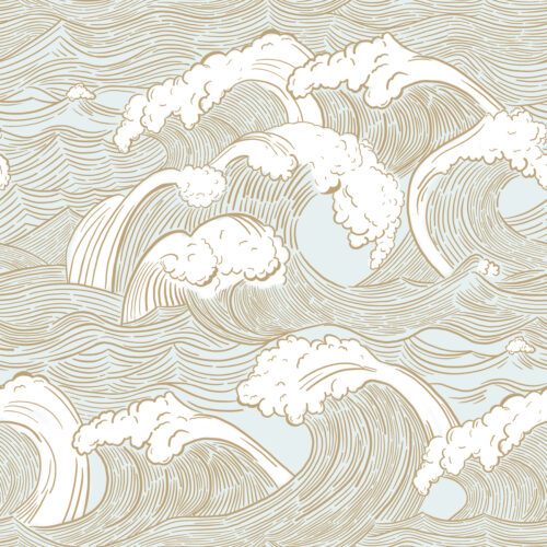 Hip Kid Design - Vintage Ocean Waves in Driftwood on Pale Blue