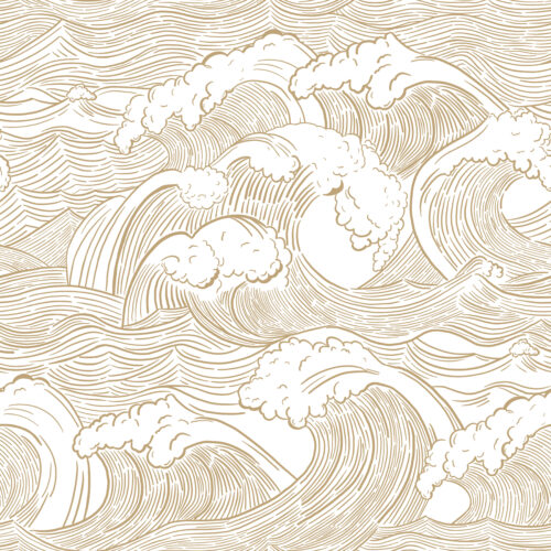 Hip Kid Design - Vintage Ocean Waves in Driftwood on White