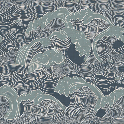 Hip Kid Design - Vintage Ocean Waves in Juniper on Navy