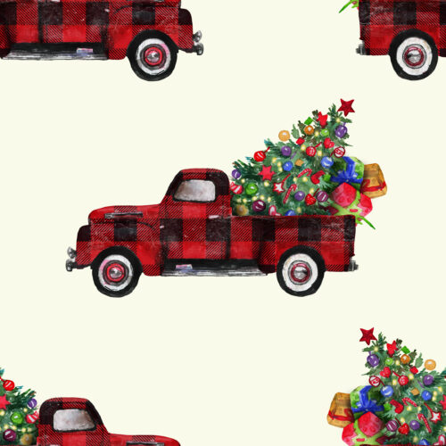 Hip Kid Design - Vintage Woodland Red Truck and Christmas Tree Bianca Cream