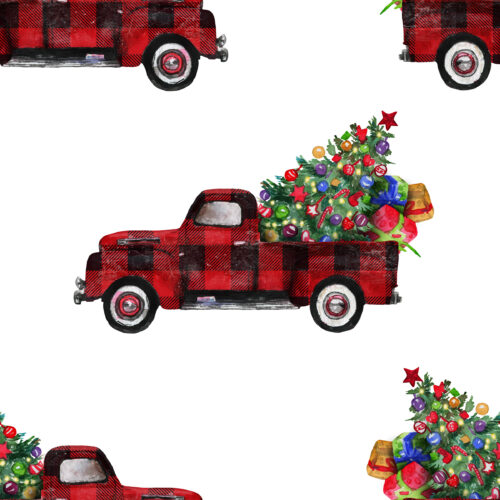 Hip Kid Design - Vintage Woodland Red Truck and Christmas Tree White