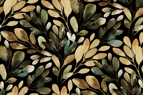 Sara Swanson - Watercolor Sprigs Dark Brown Green On Black