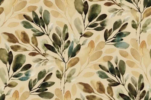 Sara Swanson - Watercolor Sprigs Dark Brown Green On Tan Jumbo