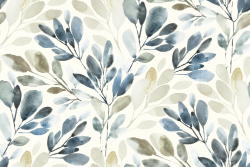 Sara Swanson - Watercolor Sprigs Muted Tan And Blue On Cream Jumbo