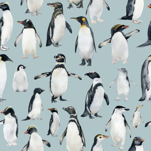 Hip Kid Design - Watercolor Penguins on Submarine Blue