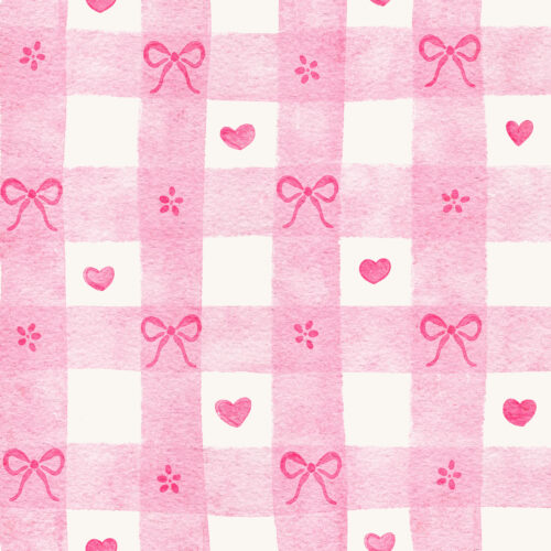 Vivie & Ash - Watercolor Pink Gingham With Bows And Hearts