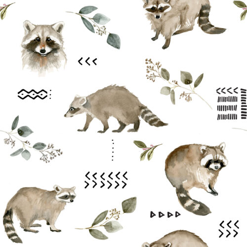 Hip Kid Design - Watercolor Raccoons and Mudcloth