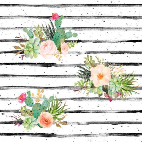 Hip Kid Design - Watercolor Succulents on Grunge Stripes