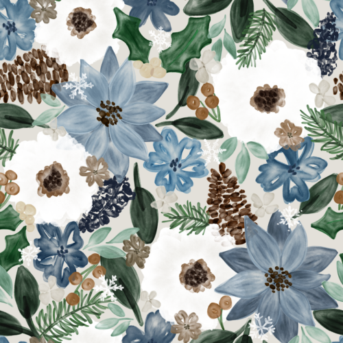 Watercolor Winter Floral Blue