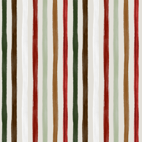 Watercolor Winter Floral Red Stripes