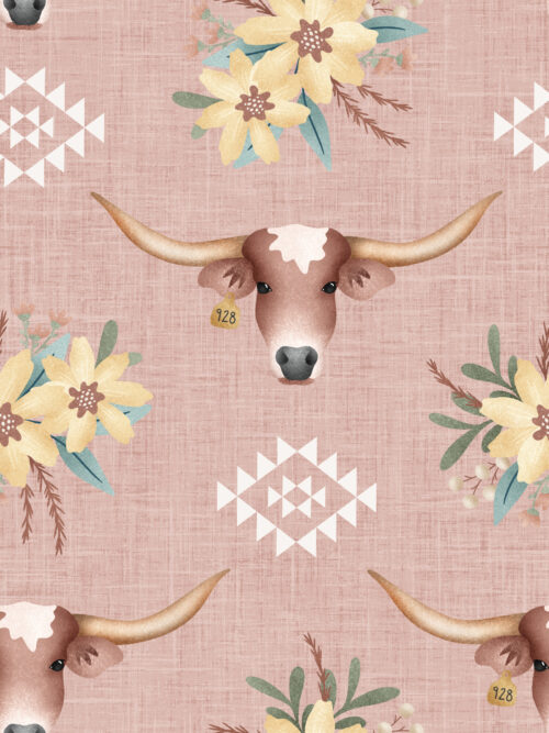 Krystal Winn - Wild West Longhorn Floral Pink