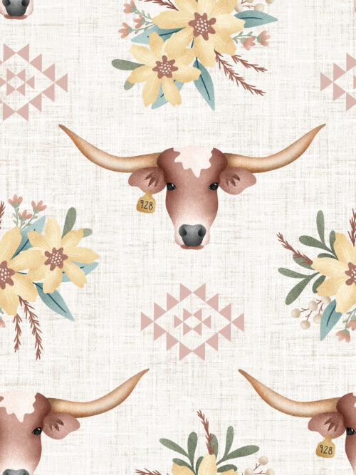 Krystal Winn - Wild West Longhorn Floral White