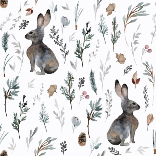Hip Kid Design - Woodland Bunnies on Lilac White