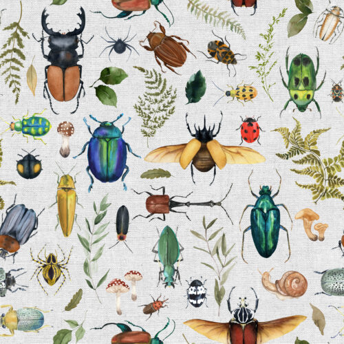 Hip Kid Design - Woodland Forest Bugs and Insects on Gray Texture