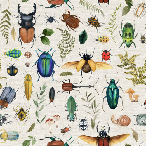 Hip Kid Design - Woodland Forest Bugs and Insects on Oatmeal Texture