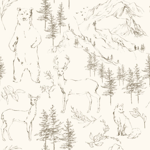 Hip Kid Design - Woodland Friends Sketch Toile Walnut on Oat