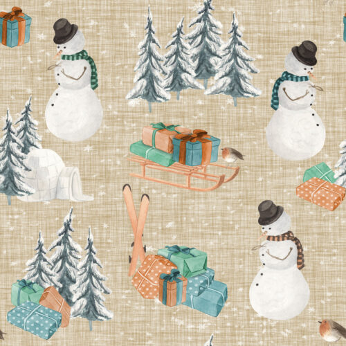 Hip Kid Design - Woodland Winter Snowman on Beige