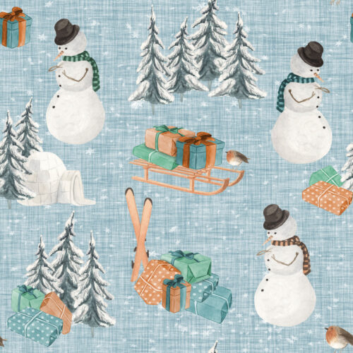 Hip Kid Design - Woodland Winter Snowman on Geyser Blue