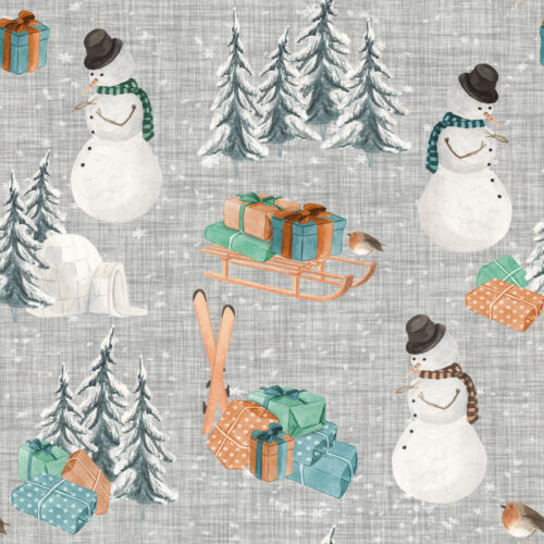 Hip Kid Design - Woodland Winter Snowman on Gray