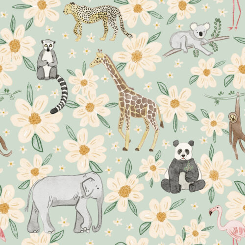 Zoo animal floral mint