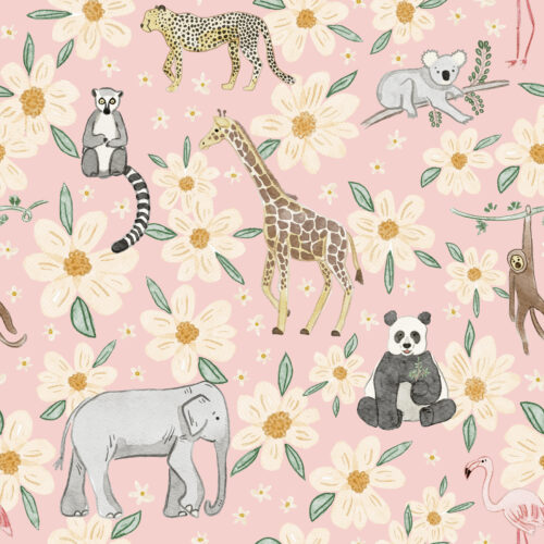 Zoo animal floral pink