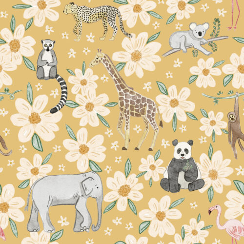Zoo animal floral sunny yellow