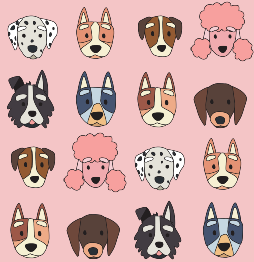 Hey Cute Design - Blue Dog On Pink 20 In Repeat