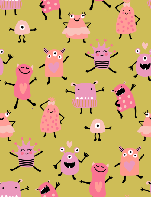 Hey Cute Design - Chartreuse Valentines Monsters 15 Inch Repeat 01