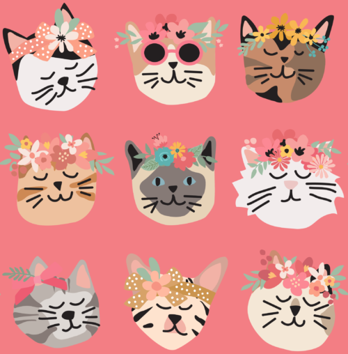 Hey Cute Design - Flower Cats Pink 15 In Repeat