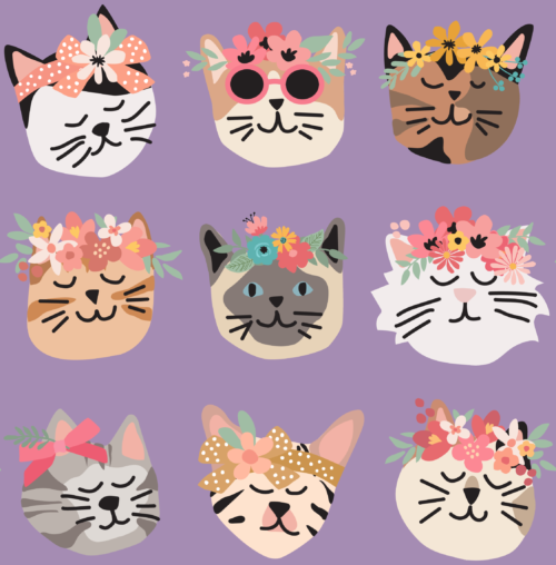 Hey Cute Design - Flower Cats Purple 15 In Repeat