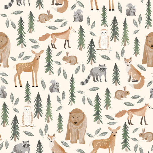 forest woodland animals cream