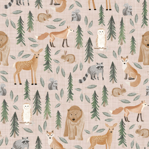 forest woodland animals light mauve linen