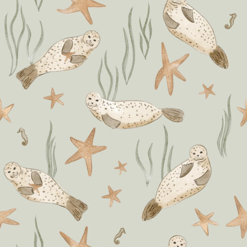 harbor seals neutral seafoam green