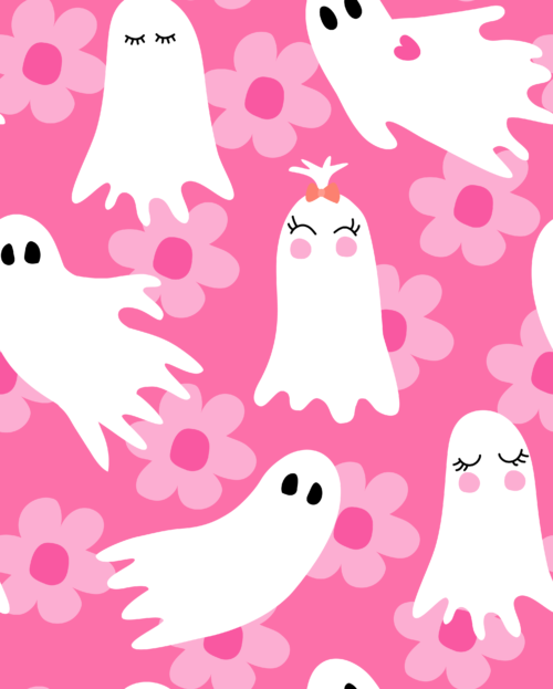 Hey Cute Design - Pink Flower Ghosts 20 In Repeat