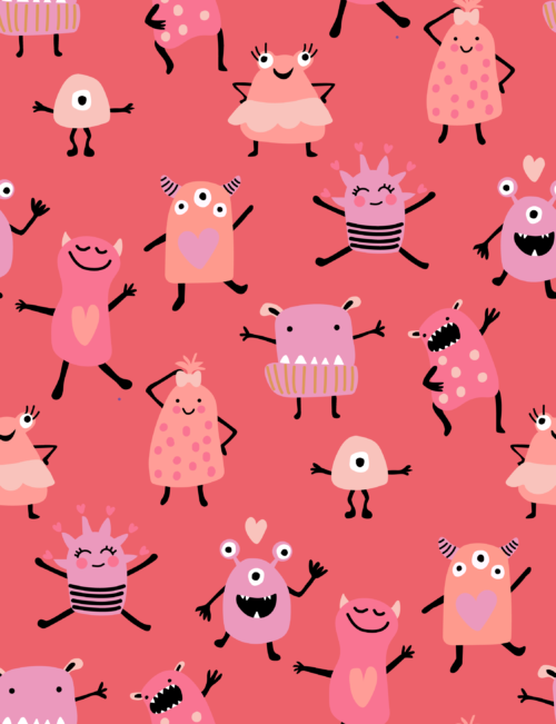 Hey Cute Design - Pink Valentines Monsters 15 Inch Repeat 01