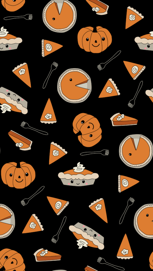 Hey Cute Design - Pumpkin Pie On Black 20 In Repeat