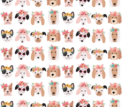 Hey Cute Design - Pups With Flowers 20 In Repeat