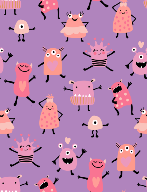 Hey Cute Design - Purple Valentines Monsters 15 Inch Repeat 01