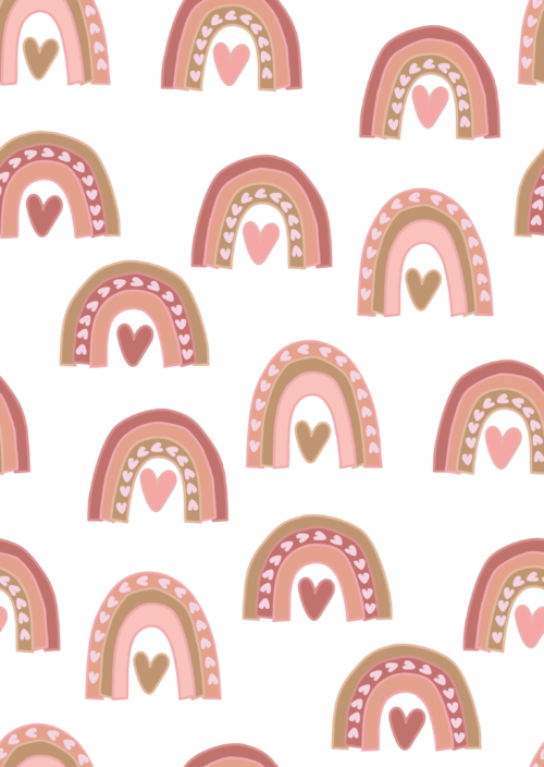 Hey Cute Design - Rainbow Hearts White 15 In Repeat 01