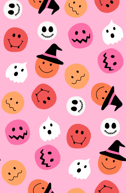 Hey Cute Design - Smiley Ghosts Pink 15 In Repeat