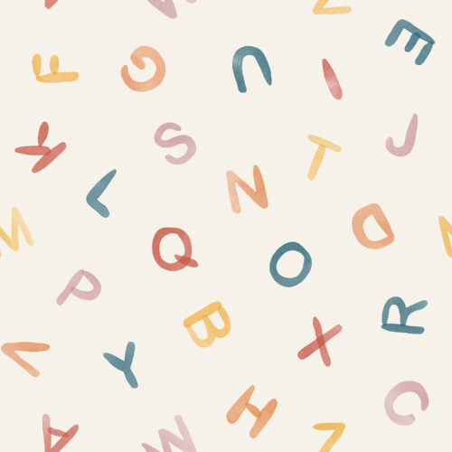 watercolor ABCs cream with purple