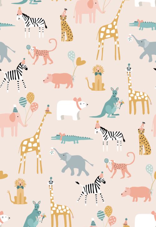 Hey Cute Design - Wild Animals Pastel 20 In Repeat